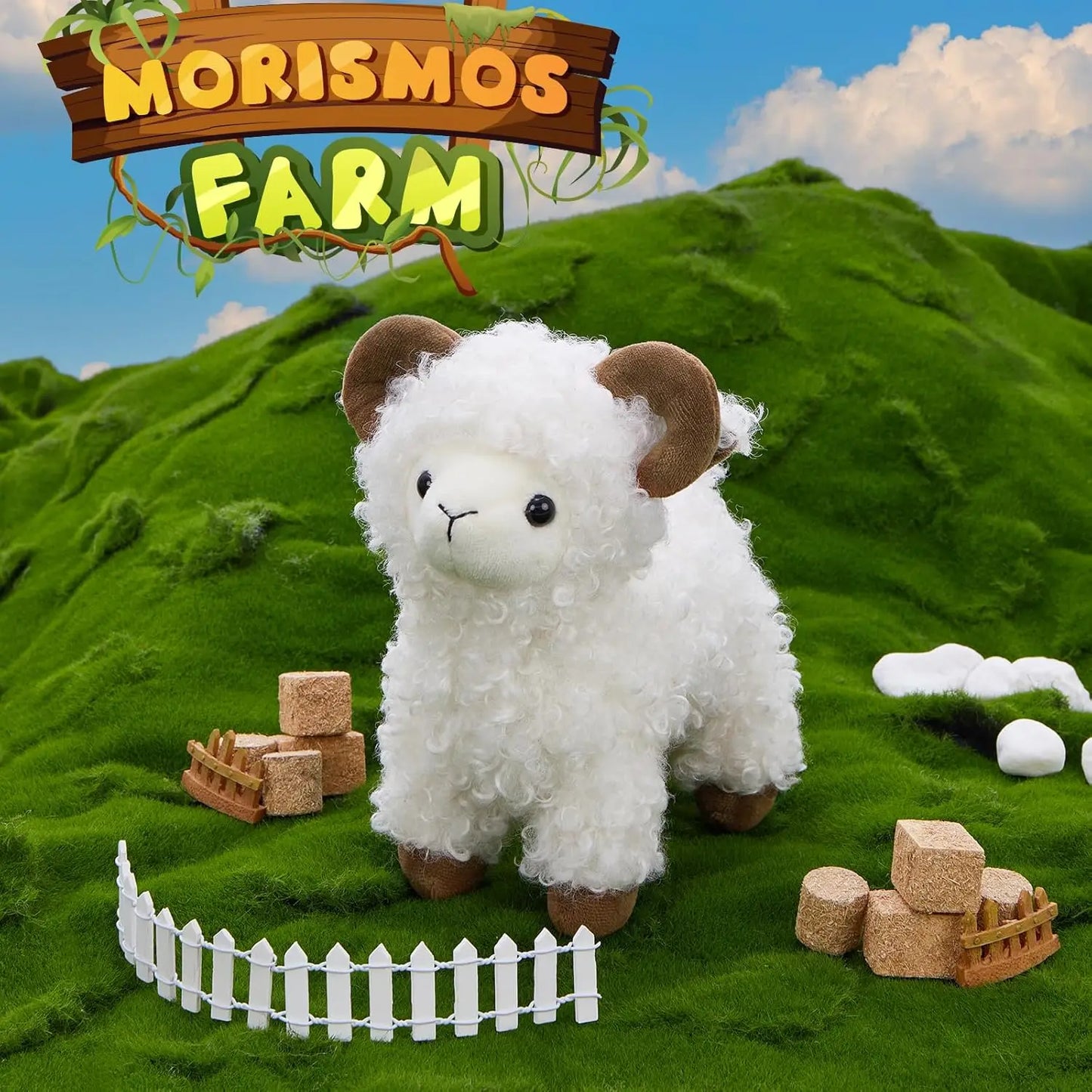 MorisMos Plush Farm Animal Stuffed Animals Bulk, 6Pcs Barnyard Farm Animals Toy with Cow/Horse/Sheep/Pig/Easter Bunny & Chick