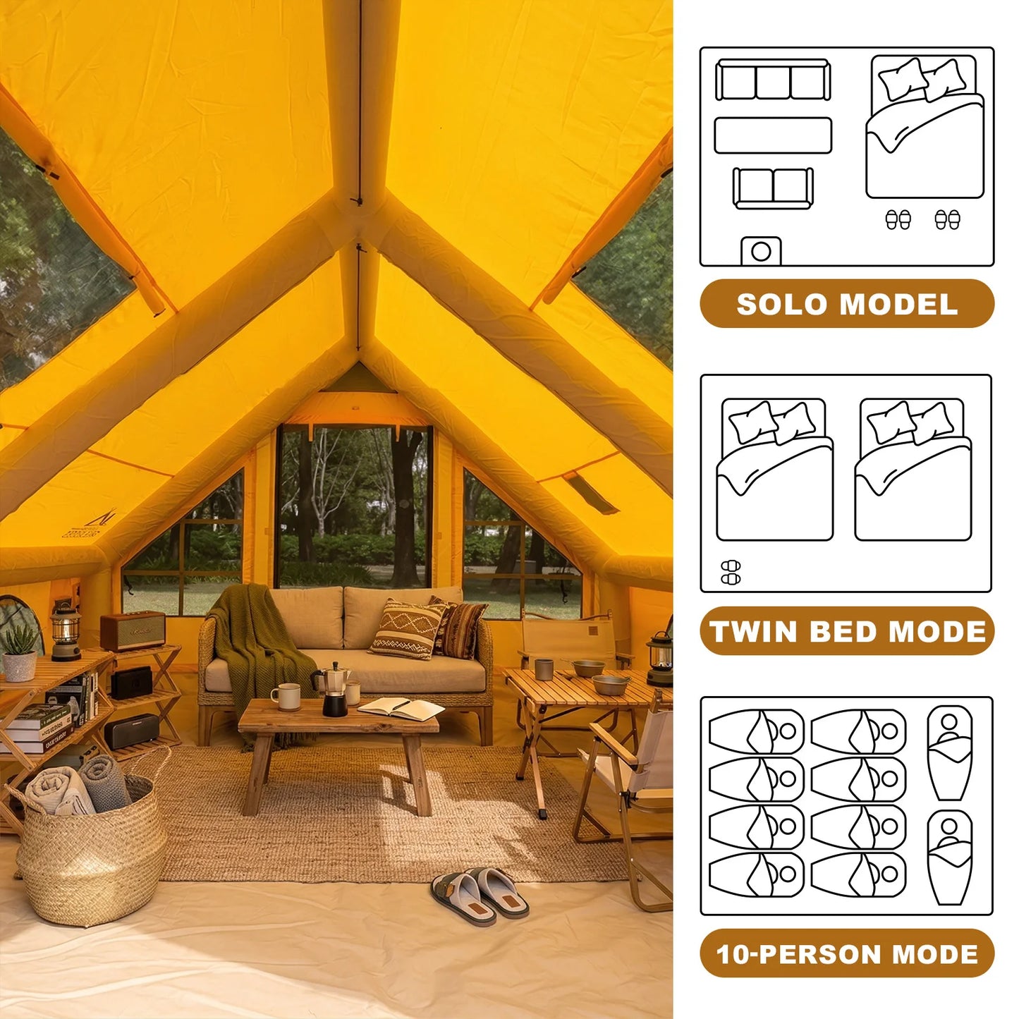 129 Square Feet Inflatable Camping Tent 6-8 Person,Waterproof Oxford Inflatable Tent House with Hand Pump for All Season