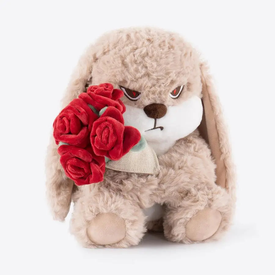 Adorable Bunny Plush Stuffed Animal Hugging Rose Bouquet, UltraSoft Cuddly Toy, for Girls, Kids, Valentines Day Brown RedA Surpr