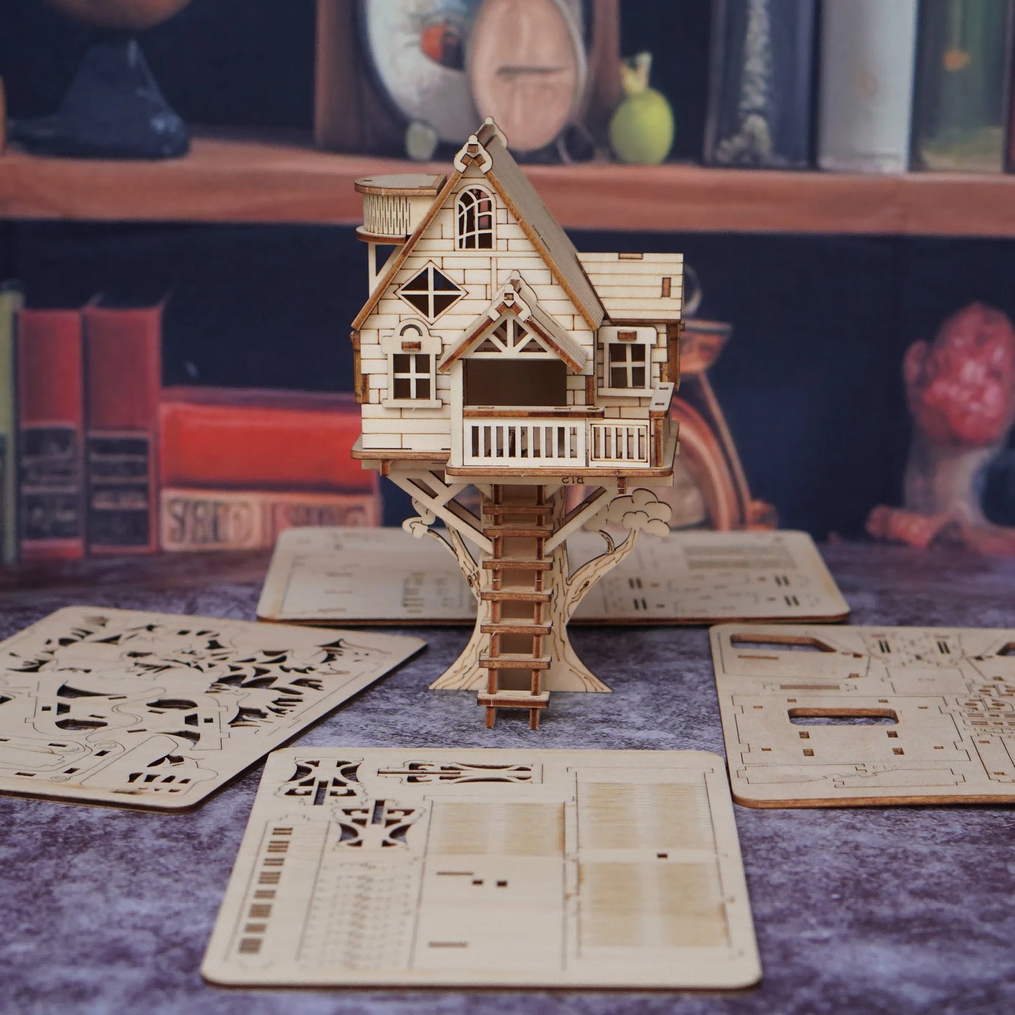 3D Wooden Puzzle DIY Tree House Model, Wooden DIY Tree House Model Kit, Miniature Wooden Model Toys, Creative Birthday and Halloween Gifts