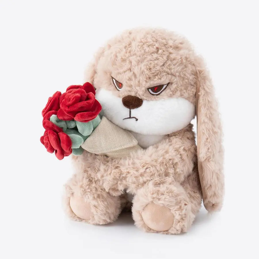Adorable Bunny Plush Stuffed Animal Hugging Rose Bouquet, UltraSoft Cuddly Toy, for Girls, Kids, Valentines Day Brown RedA Surpr