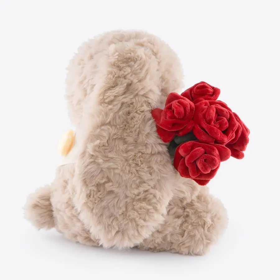 Adorable Bunny Plush Stuffed Animal Hugging Rose Bouquet, UltraSoft Cuddly Toy, for Girls, Kids, Valentines Day Brown RedA Surpr