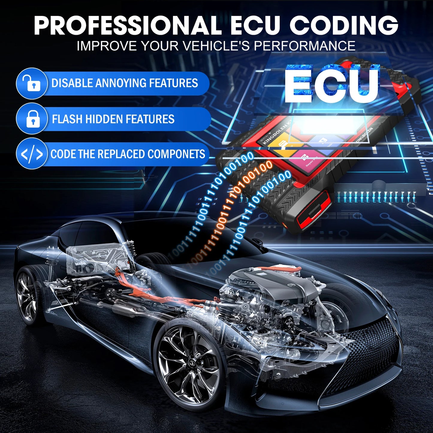 KINGBOLEN K7 OBD2 Scanner ECU Coding Active Test 28 Resets AF Reset ALL System Diagnostic Tools CANFD FCA Lifetime Free Update