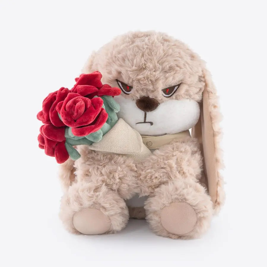 Adorable Bunny Plush Stuffed Animal Hugging Rose Bouquet, UltraSoft Cuddly Toy, for Girls, Kids, Valentines Day Brown RedA Surpr